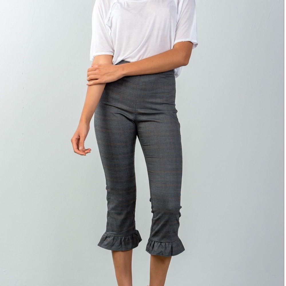 Plaid Ruffle Hem Pants - Picture 2 of 6